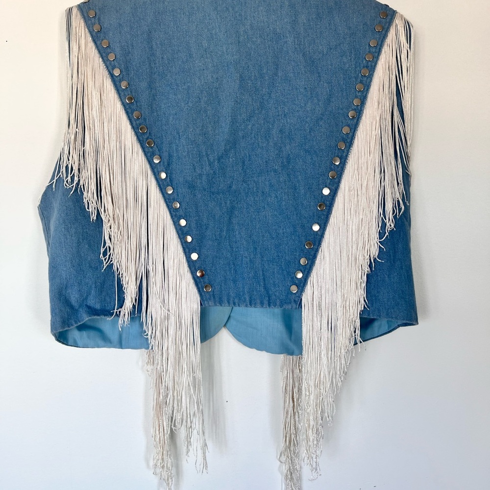 Epic Vintage Blue Denim Fringe Western Vest. Made in Canada - Picture 5 of 13
